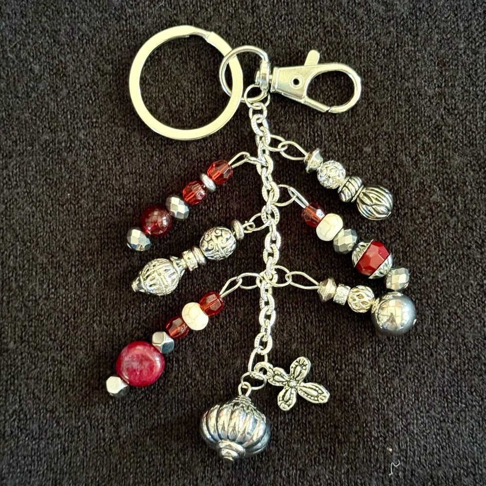 Red Mood Handmade Bag Charm Keychain | One of a Kind | Crystal Accessory